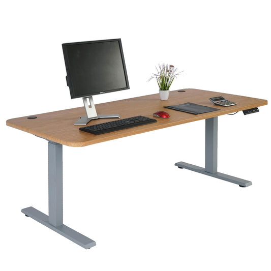 Bureau MCW-D40, computerbureau, elektrisch in hoogte verstelbaar 160x80cm 53kg MVG ~ bruine structuur, grijs