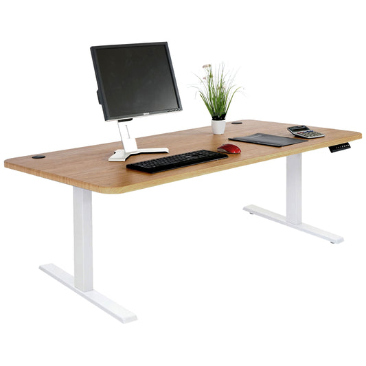 Bureau MCW-D40, computerbureau, elektrisch in hoogte verstelbaar 160x80cm 53kg MVG ~ bruine structuur, wit