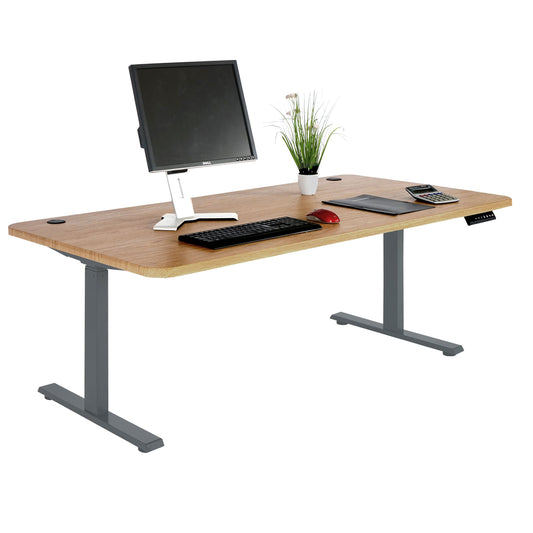 Bureau MCW-D40, computerbureau, elektrisch in hoogte verstelbaar 160x80cm 53kg MVG ~ bruine structuur, antracietgrijs