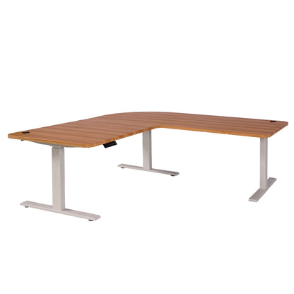 Hoekbureau MCW-D40, computerbureau elektrisch in hoogte verstelbaar 178x178cm 84kg MVG ~ eiken decor, wit