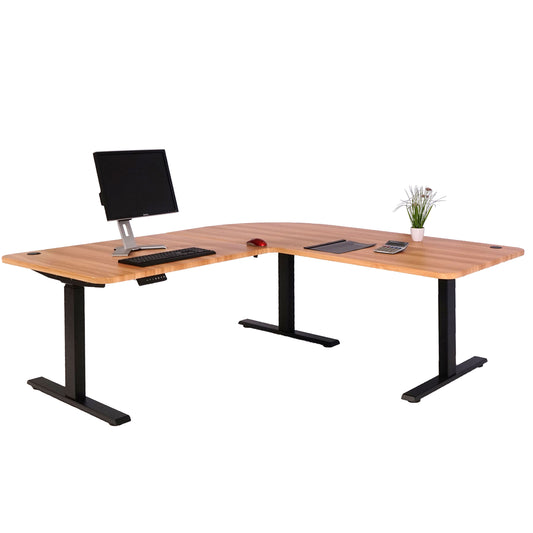 Hoekbureau MCW-D40, computerbureau elektrisch in hoogte verstelbaar 178x178cm 84kg MVG ~ eiken decor, zwart