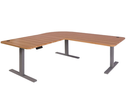 Hoekbureau MCW-D40, computerbureau elektrisch in hoogte verstelbaar 178x178cm 84kg MVG ~ eiken decor, grijs