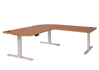 Hoekbureau MCW-D40, computerbureau elektrisch in hoogte verstelbaar 178x178cm 84kg MVG ~ eiken decor, wit