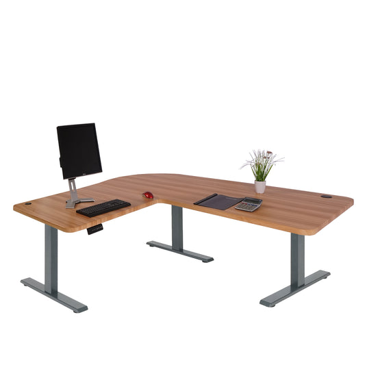 Hoekbureau MCW-D40, computerbureau elektrisch in hoogte verstelbaar 178x178cm 84kg MVG ~ eiken decor, antracietgrijs