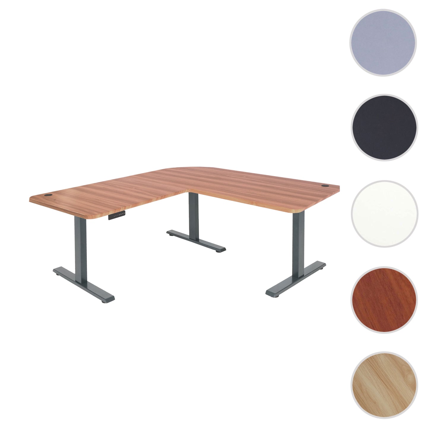 Hoekbureau MCW-D40, computerbureau elektrisch in hoogte verstelbaar 178x178cm 84kg MVG ~ eiken decor, antracietgrijs