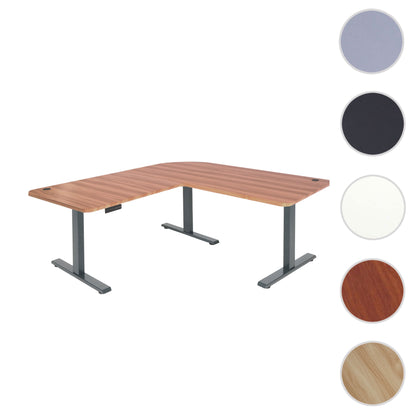 Hoekbureau MCW-D40, computerbureau elektrisch in hoogte verstelbaar 178x178cm 84kg MVG ~ eiken decor, antracietgrijs