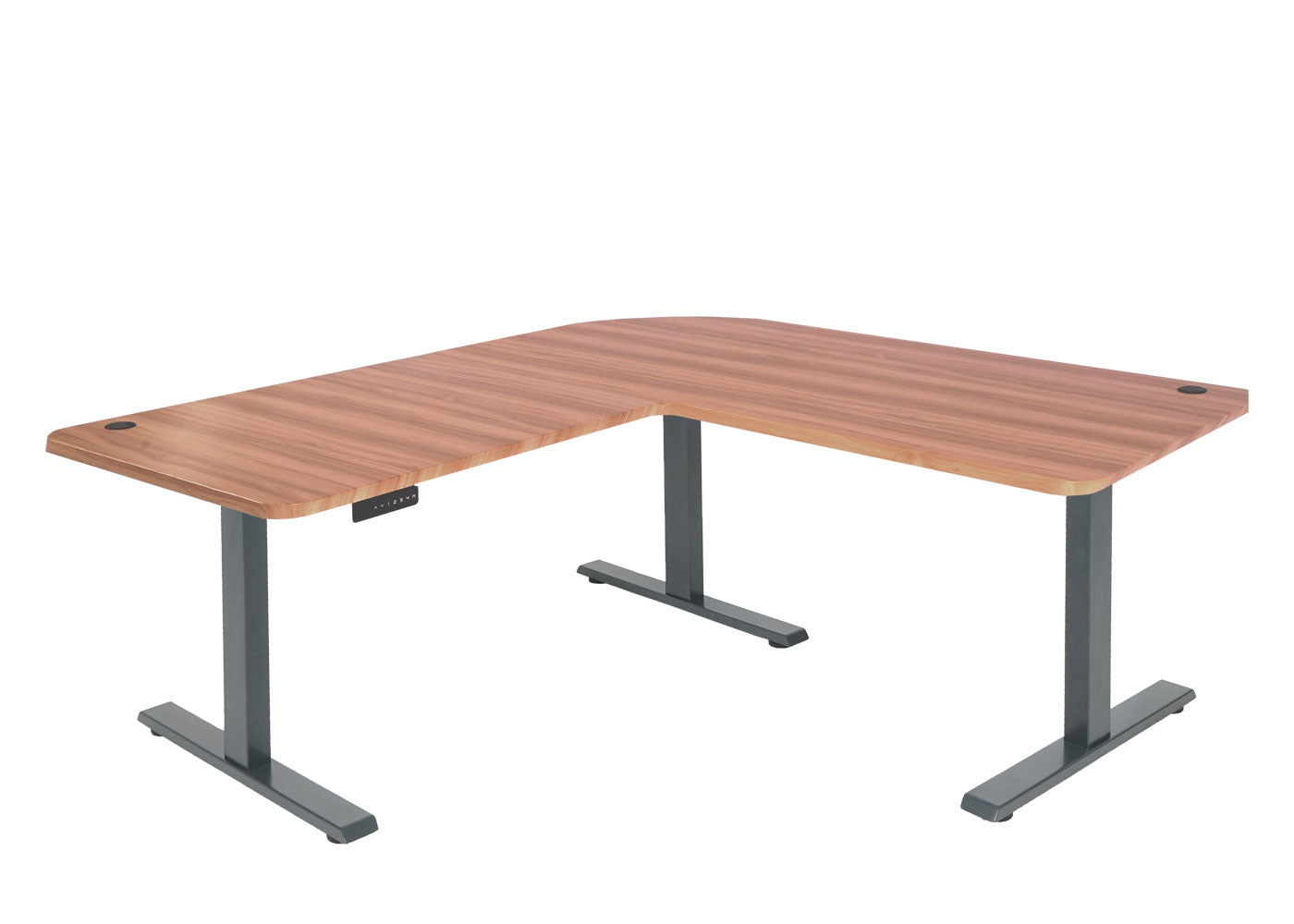 Hoekbureau MCW-D40, computerbureau elektrisch in hoogte verstelbaar 178x178cm 84kg MVG ~ eiken decor, antracietgrijs