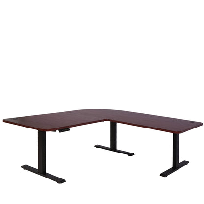 Hoekbureau MCW-D40, computerbureau elektrisch in hoogte verstelbaar 178x178cm 84kg MVG ~ kersen decor, zwart