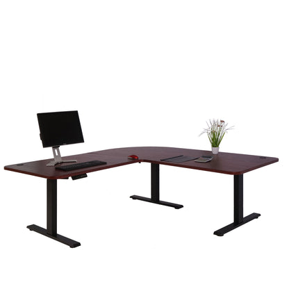 Hoekbureau MCW-D40, computerbureau elektrisch in hoogte verstelbaar 178x178cm 84kg MVG ~ kersen decor, zwart