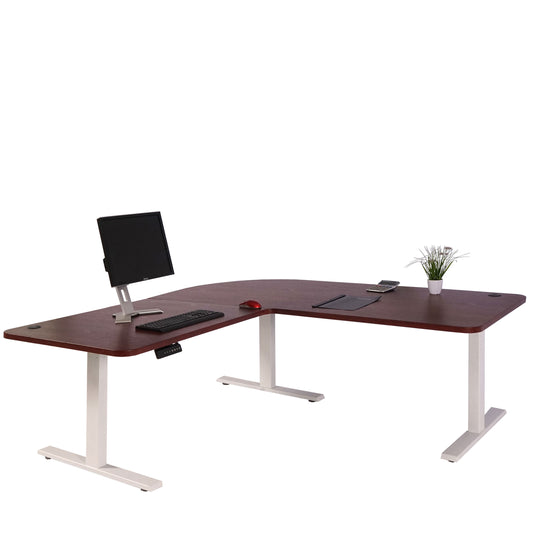 Hoekbureau MCW-D40, computerbureau elektrisch in hoogte verstelbaar 178x178cm 84kg MVG ~ kersen decor, wit