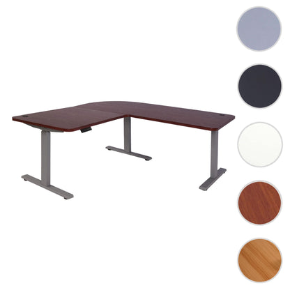 Hoekbureau MCW-D40, computerbureau elektrisch in hoogte verstelbaar 178x178cm 84kg MVG ~ kersen decor, grijs