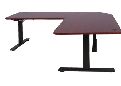 Hoekbureau MCW-D40, computerbureau elektrisch in hoogte verstelbaar 178x178cm 84kg MVG ~ kersen decor, zwart