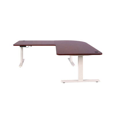Hoekbureau MCW-D40, computerbureau elektrisch in hoogte verstelbaar 178x178cm 84kg MVG ~ kersen decor, wit