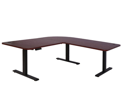 Hoekbureau MCW-D40, computerbureau elektrisch in hoogte verstelbaar 178x178cm 84kg MVG ~ kersen decor, zwart