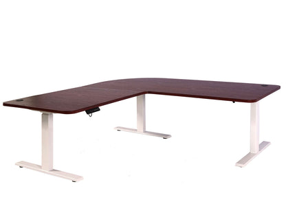 Hoekbureau MCW-D40, computerbureau elektrisch in hoogte verstelbaar 178x178cm 84kg MVG ~ kersen decor, wit