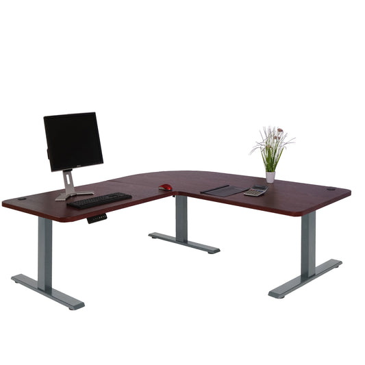Hoekbureau MCW-D40, computerbureau elektrisch in hoogte verstelbaar 178x178cm 84kg MVG ~ kersen decor, antracietgrijs