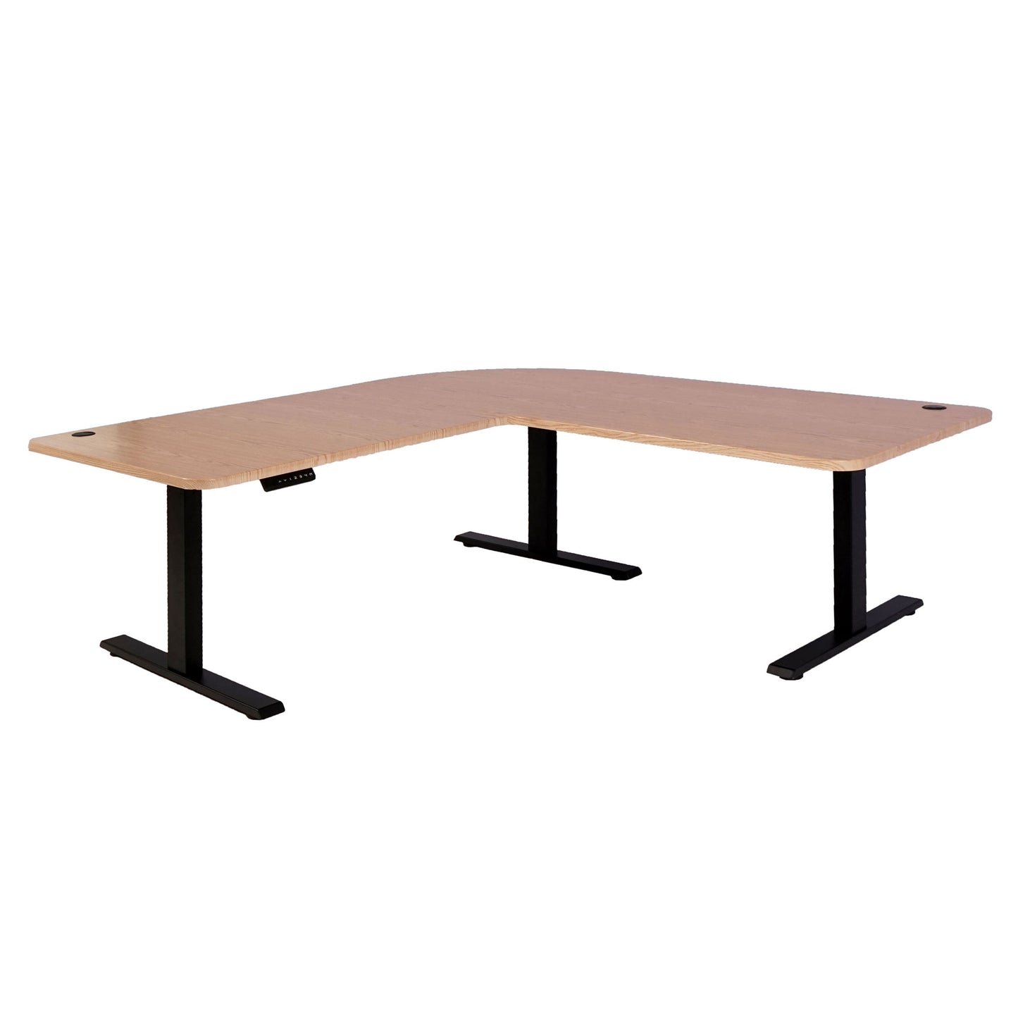 Hoekbureau MCW-D40, computerbureau elektrisch in hoogte verstelbaar 178x178cm 84kg MVG ~ lichtbruin, zwart