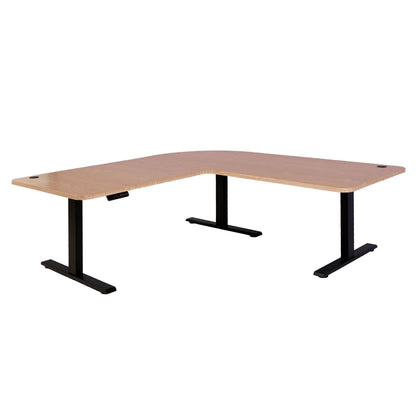 Hoekbureau MCW-D40, computerbureau elektrisch in hoogte verstelbaar 178x178cm 84kg MVG ~ lichtbruin, zwart