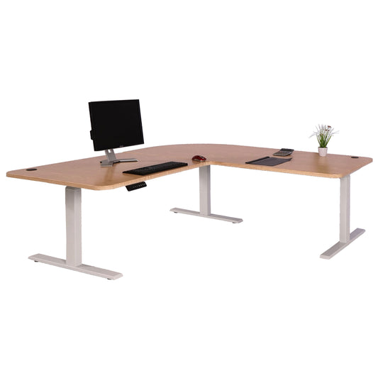 Hoekbureau MCW-D40, computerbureau elektrisch in hoogte verstelbaar 178x178cm 84kg MVG ~ lichtbruin, wit