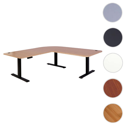 Hoekbureau MCW-D40, computerbureau elektrisch in hoogte verstelbaar 178x178cm 84kg MVG ~ lichtbruin, antracietgrijs