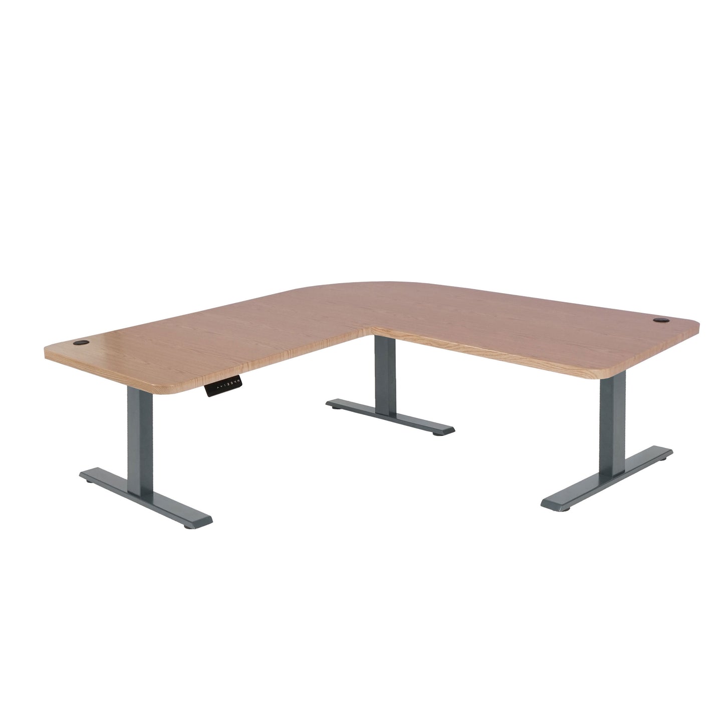 Hoekbureau MCW-D40, computerbureau elektrisch in hoogte verstelbaar 178x178cm 84kg MVG ~ lichtbruin, antracietgrijs