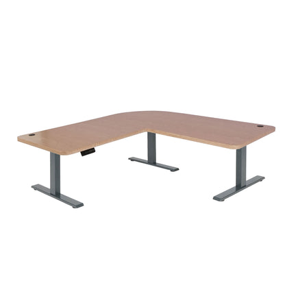 Hoekbureau MCW-D40, computerbureau elektrisch in hoogte verstelbaar 178x178cm 84kg MVG ~ lichtbruin, antracietgrijs