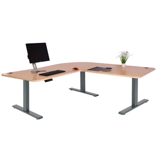 Hoekbureau MCW-D40, computerbureau elektrisch in hoogte verstelbaar 178x178cm 84kg MVG ~ lichtbruin, antracietgrijs