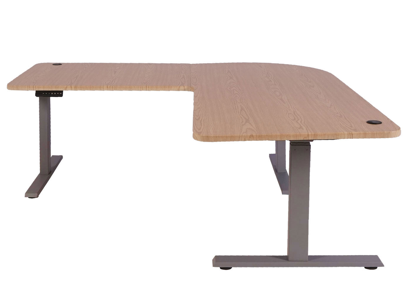 Hoekbureau MCW-D40, computerbureau elektrisch in hoogte verstelbaar 178x178cm 84kg MVG ~ lichtbruin, antracietgrijs