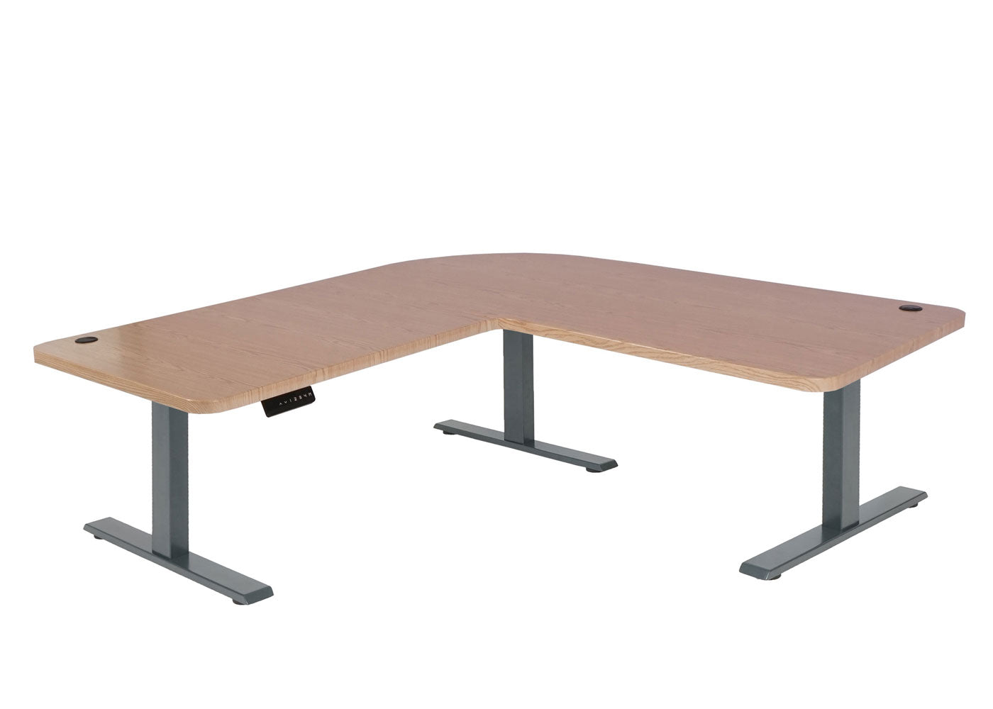 Hoekbureau MCW-D40, computerbureau elektrisch in hoogte verstelbaar 178x178cm 84kg MVG ~ lichtbruin, antracietgrijs