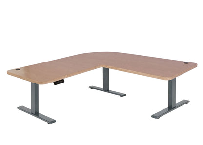 Hoekbureau MCW-D40, computerbureau elektrisch in hoogte verstelbaar 178x178cm 84kg MVG ~ lichtbruin, antracietgrijs