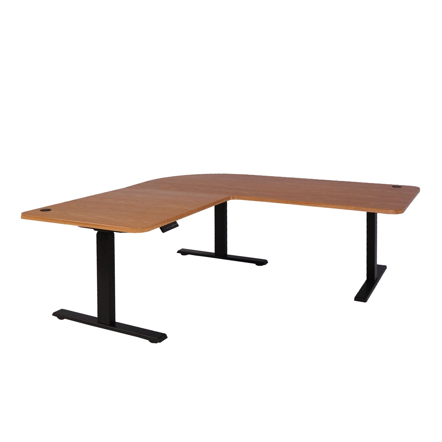 Hoekbureau MCW-D40, computerbureau elektrisch in hoogte verstelbaar 178x178cm 84kg MVG ~ bruine structuur, zwart