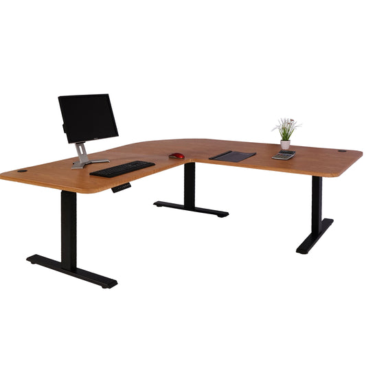 Hoekbureau MCW-D40, computerbureau elektrisch in hoogte verstelbaar 178x178cm 84kg MVG ~ bruine structuur, zwart
