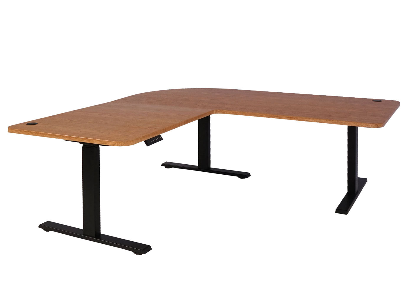 Hoekbureau MCW-D40, computerbureau elektrisch in hoogte verstelbaar 178x178cm 84kg MVG ~ bruine structuur, zwart