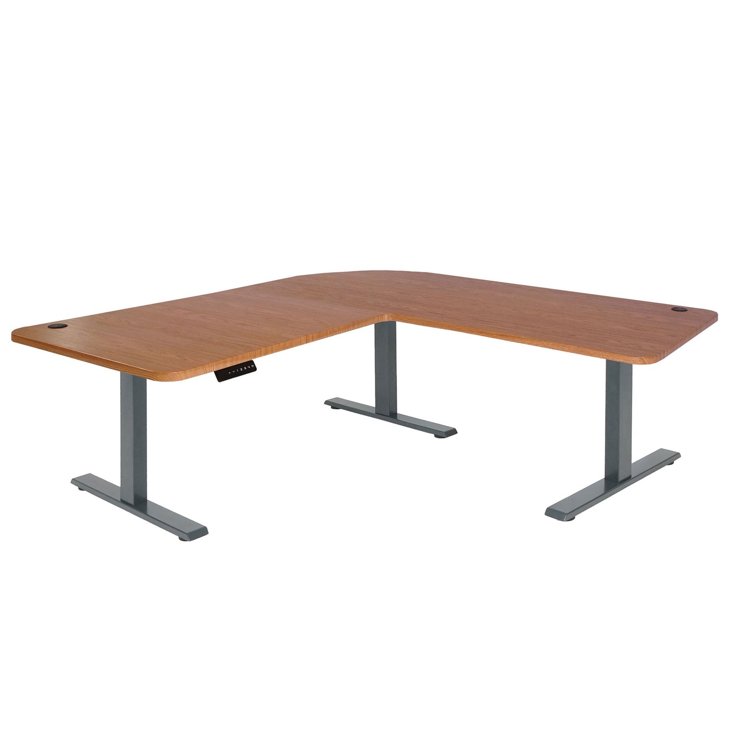 Hoekbureau MCW-D40, computerbureau elektrisch in hoogte verstelbaar 178x178cm 84kg MVG ~ bruine structuur, antracietgrijs