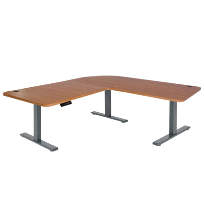 Hoekbureau MCW-D40, computerbureau elektrisch in hoogte verstelbaar 178x178cm 84kg MVG ~ bruine structuur, antracietgrijs