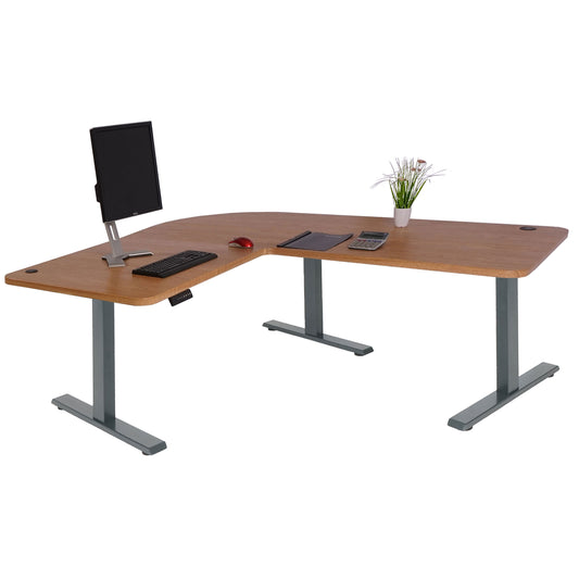 Hoekbureau MCW-D40, computerbureau elektrisch in hoogte verstelbaar 178x178cm 84kg MVG ~ bruine structuur, antracietgrijs