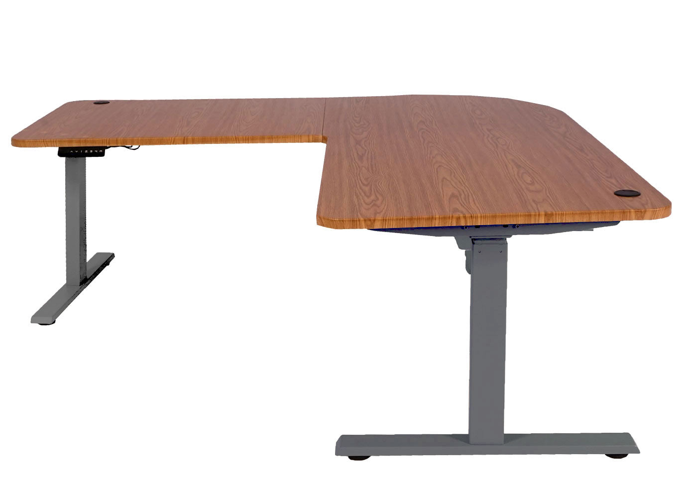 Hoekbureau MCW-D40, computerbureau elektrisch in hoogte verstelbaar 178x178cm 84kg MVG ~ bruine structuur, antracietgrijs