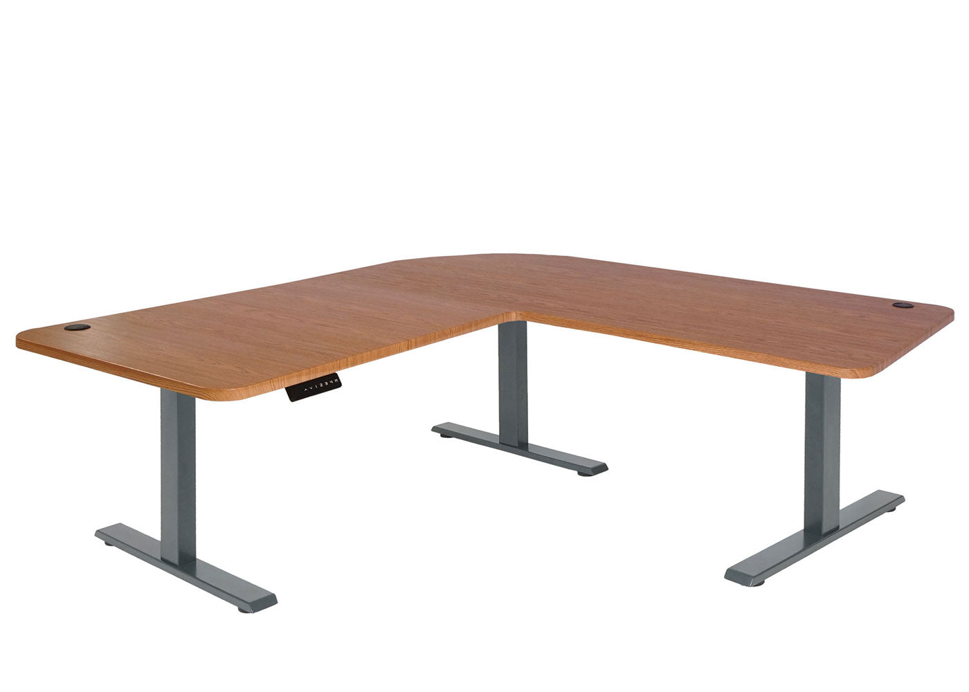 Hoekbureau MCW-D40, computerbureau elektrisch in hoogte verstelbaar 178x178cm 84kg MVG ~ bruine structuur, antracietgrijs