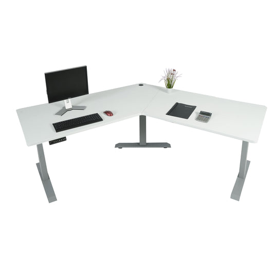 Bureau MCW-D40, computerbureau, 120° elektrisch in hoogte verstelbaar ~ wit, grijs