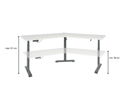 Bureau MCW-D40, computerbureau, 120° elektrisch in hoogte verstelbaar ~ wit, grijs