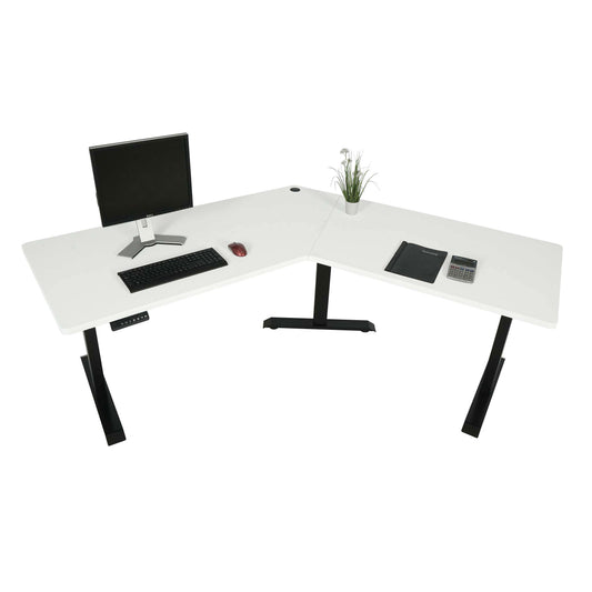Bureau MCW-D40, computerbureau, 120° elektrisch in hoogte verstelbaar ~ wit, zwart