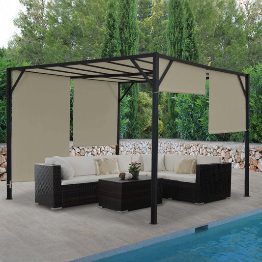Pergola Baia, tuinpaviljoen terrasoverkapping, stevig 6cm stalen frame + schuifdak taupe ~ 3x4m