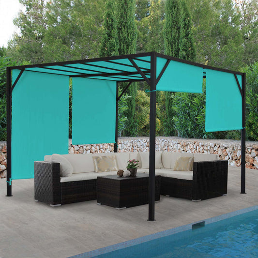 Pergola Baia, tuinpaviljoen terrasoverkapping, stevig 6cm stalen frame + schuifdak turquoise-blauw ~ 3x4m