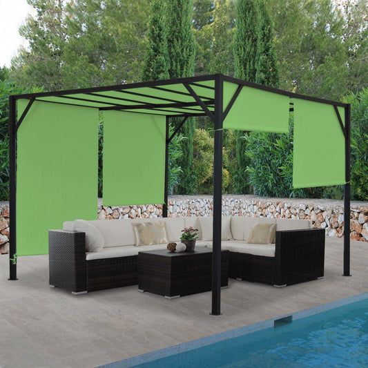 Pergola Baia, tuinpaviljoen terrasoverkapping, stevig 6cm stalen frame + schuifdak groen ~ 4x4m