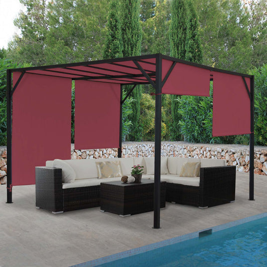 Pergola Baia, tuinpaviljoen terrasoverkapping, stevig 6cm stalen frame + schuifdak bordeaux-rood ~ 3x4m