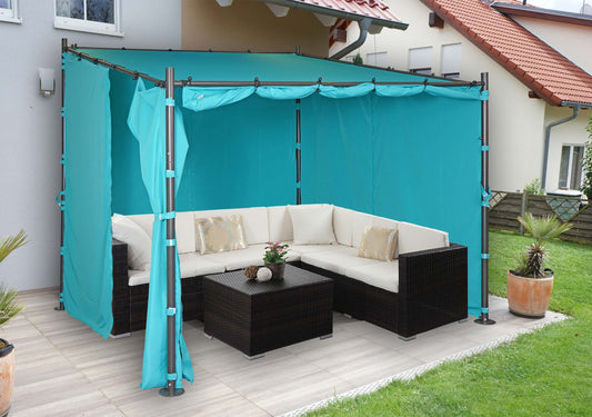 Pergola MCW-A22, aanbouw pergola tuinpaviljoen terrasoverkapping zonwering, 3x3m ~ turquoise + zijwand