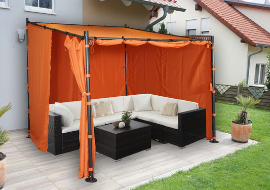 Pergola MCW-A22, aanbouw pergola tuinpaviljoen terrasoverkapping zonwering, 3x3m ~ terracotta + zijwand