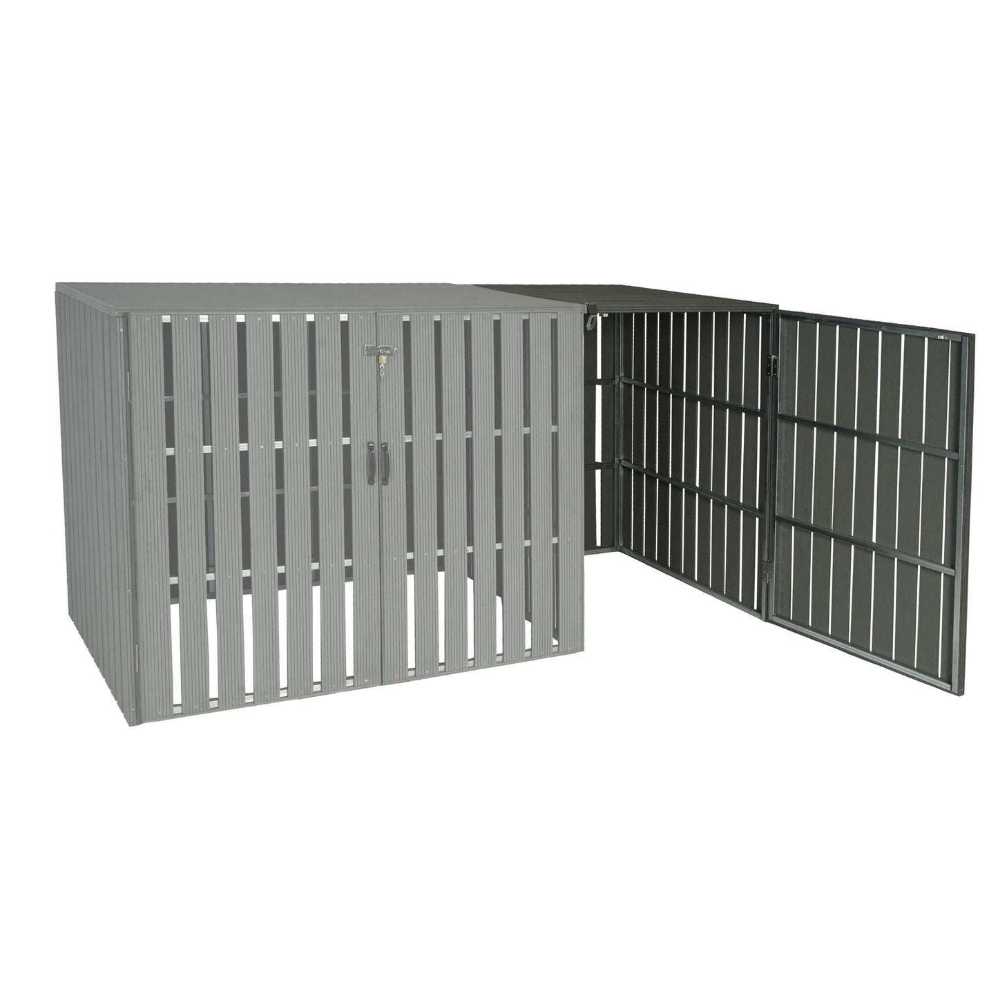 1 WPC afvalemmer deksel uitbreiding MCW-J28, afvalemmer box, metaal hout look ~ grijs