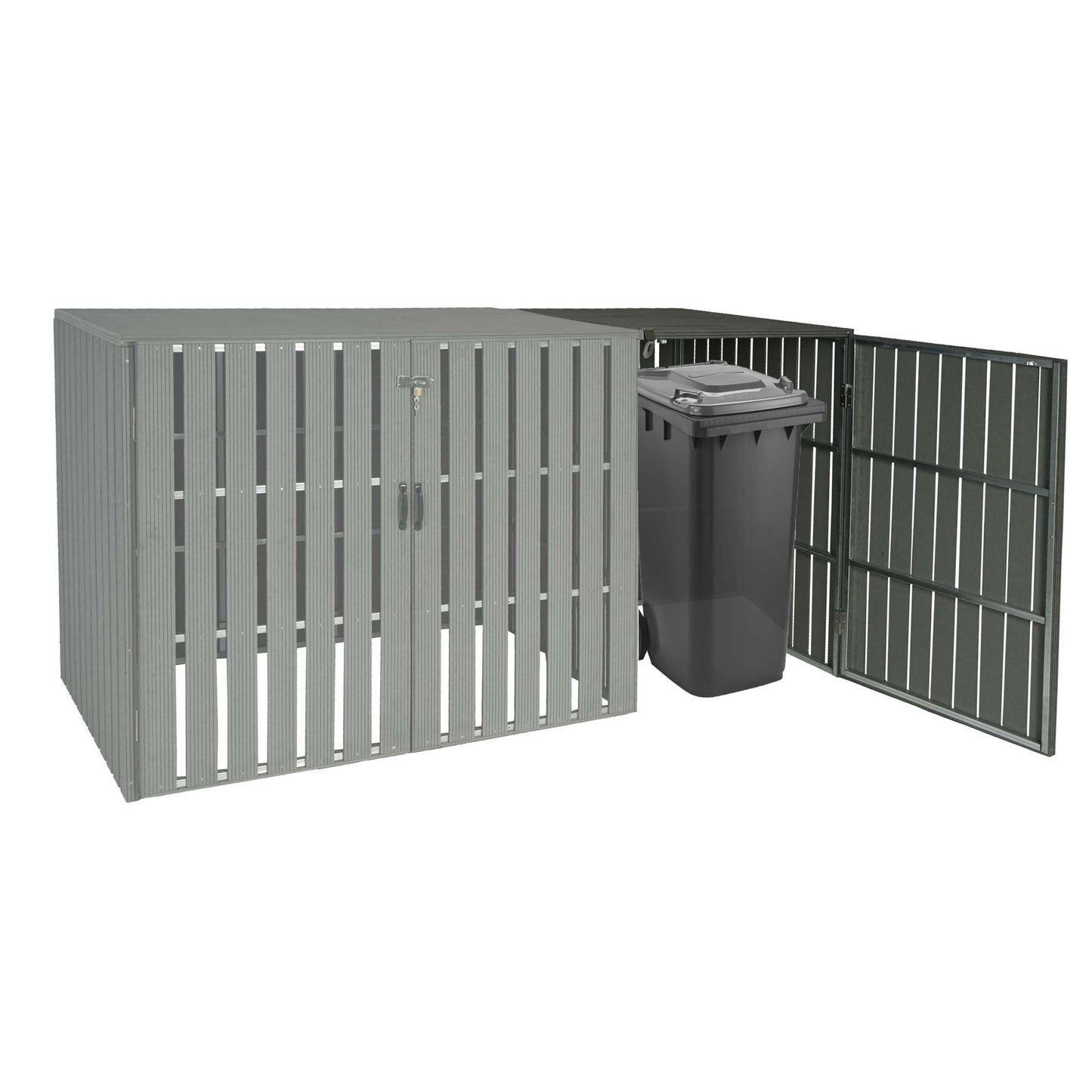 1 WPC afvalemmer deksel uitbreiding MCW-J28, afvalemmer box, metaal hout look ~ grijs