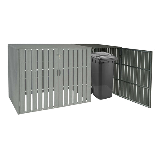 1 WPC afvalemmer deksel uitbreiding MCW-J28, afvalemmer box, metaal hout look ~ grijs